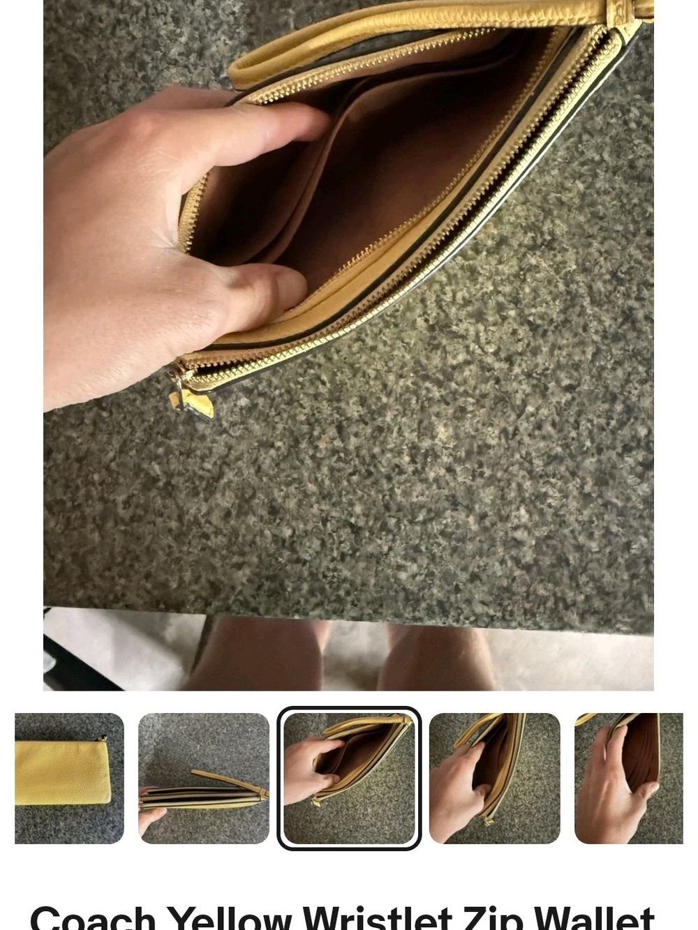 Coach Yellow Pebbled Leather Zip Wallet/Wristlet Accents & Credit Card Slot - Picture 5 of 8